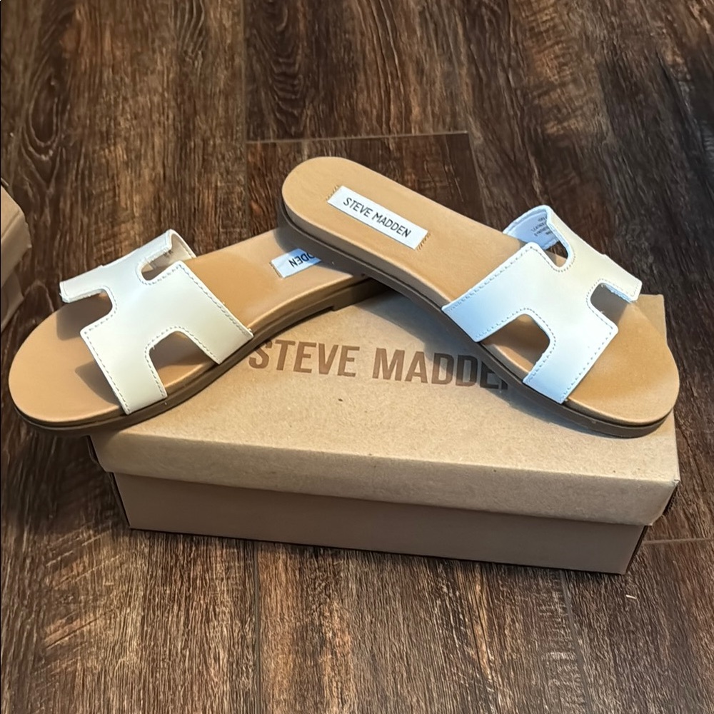 Steve Madden White Slide Sandals